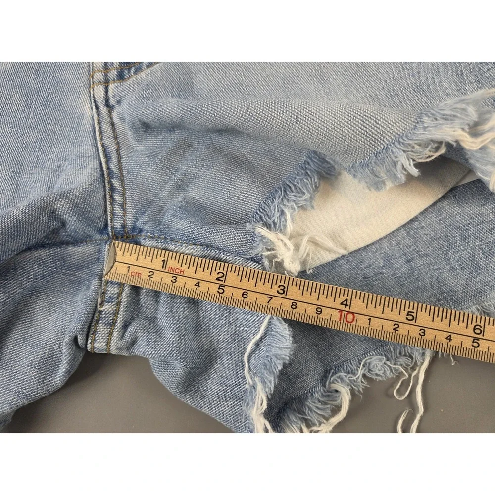 VTG Polo Jeans Co Ralph Lauren Cutoff Denim Shorts Flag Patch Light Wash Sz 6